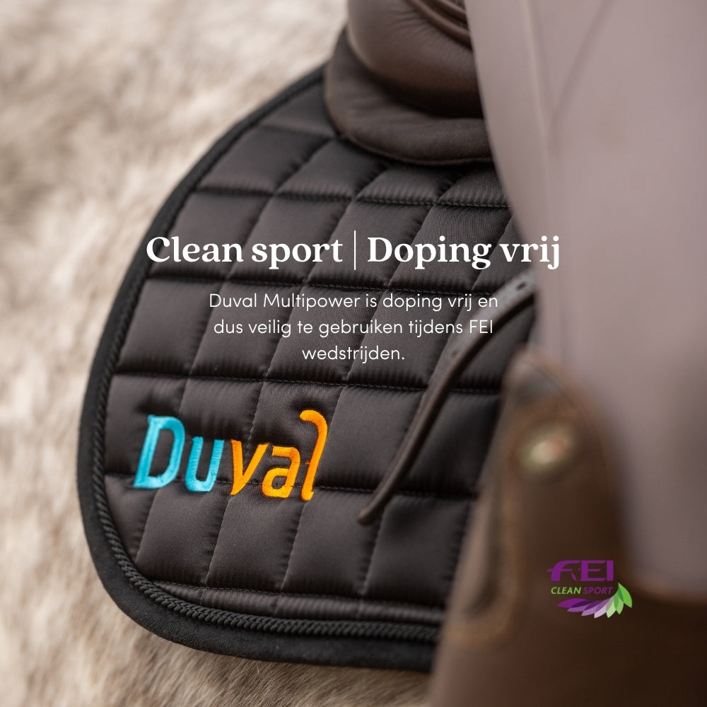 Duval MultiPower clean sport logo – dopingvrij supplement voor paarden, veilig tijdens FEI-wedstrijden.