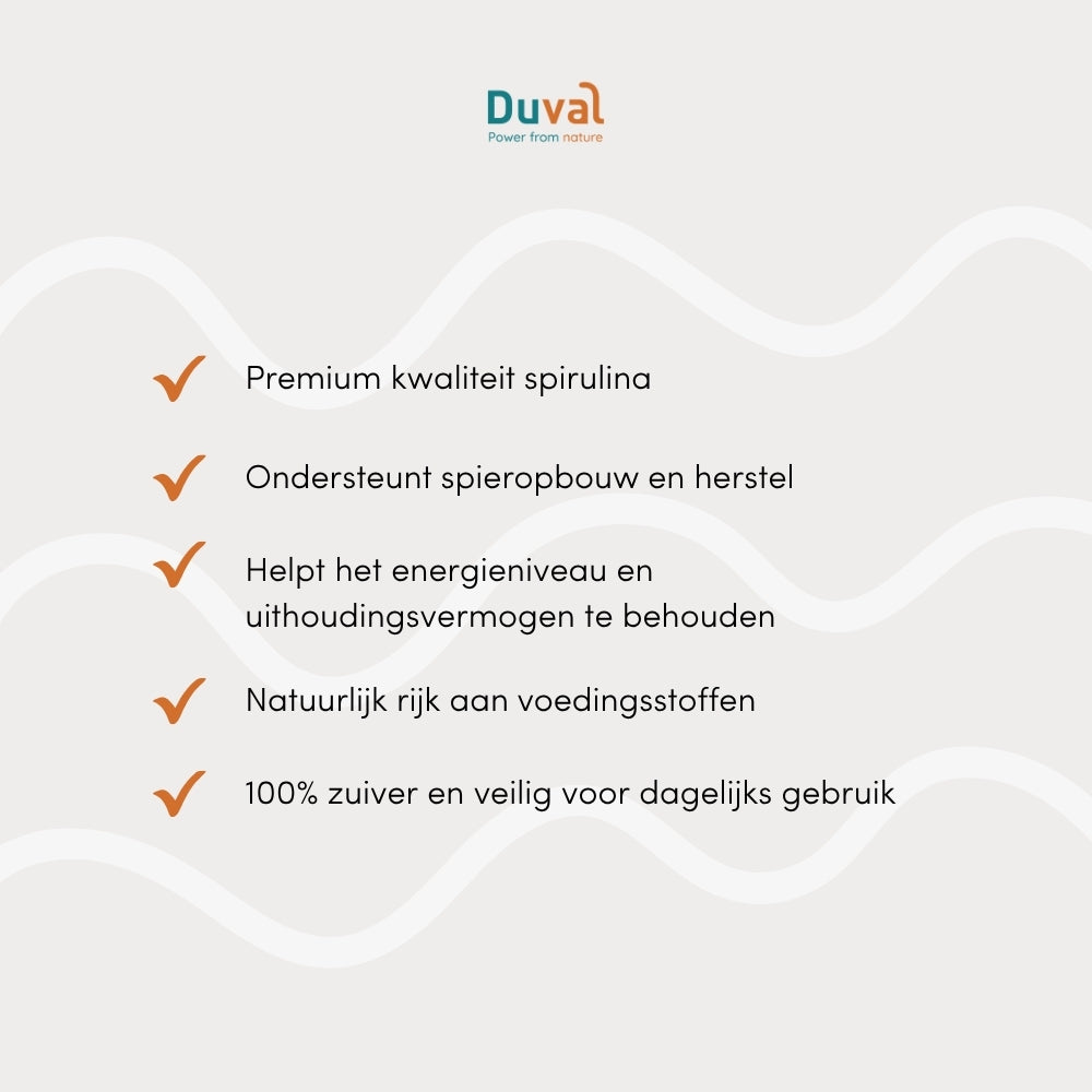 USP’s Duval Spirulina – zuivere microalg, rijk aan eiwitten, aminozuren en chlorofyl ter ondersteuning van paarden.